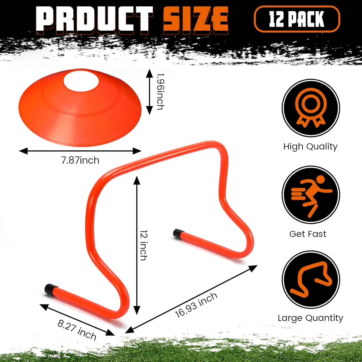 12 Pieces 12 Inch Agility Hurdles and Marker Cone Set Disc Cones Speed and Agility Training Equipment Speed Hurdles for Athletes Sports Soccer Football Tennis Basketball Practice