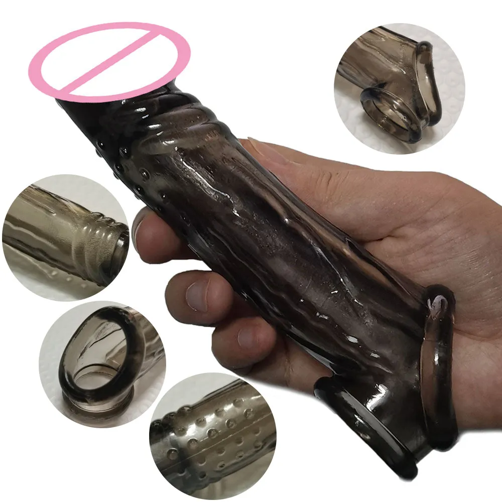 17cm Silicone Long Penis Sleeve Reusable Condom Dick Extender Cock Enlargement Penis Ring