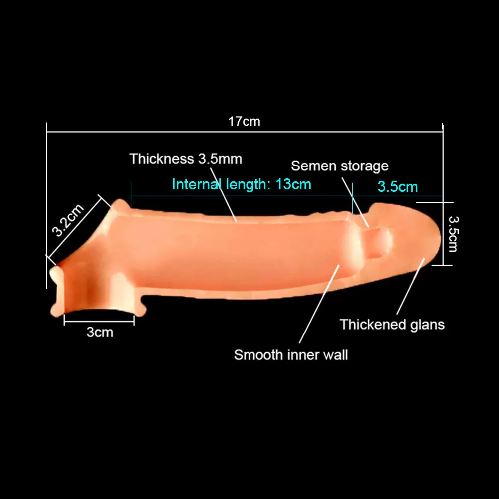 17cm Silicone Long Penis Sleeve Reusable Condom Dick Extender Cock Enlargement Penis Ring