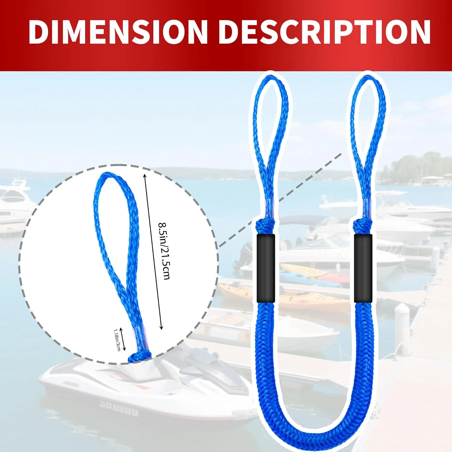 4FT Bungee Dock Line with Foam Floats Stretchable Boat Rope for Kayak, Jet Ski, Pontoon, Seadoo, Canoe, Fishing Boat Shock-Absorbent Dock Lines (4-Pack Blue)