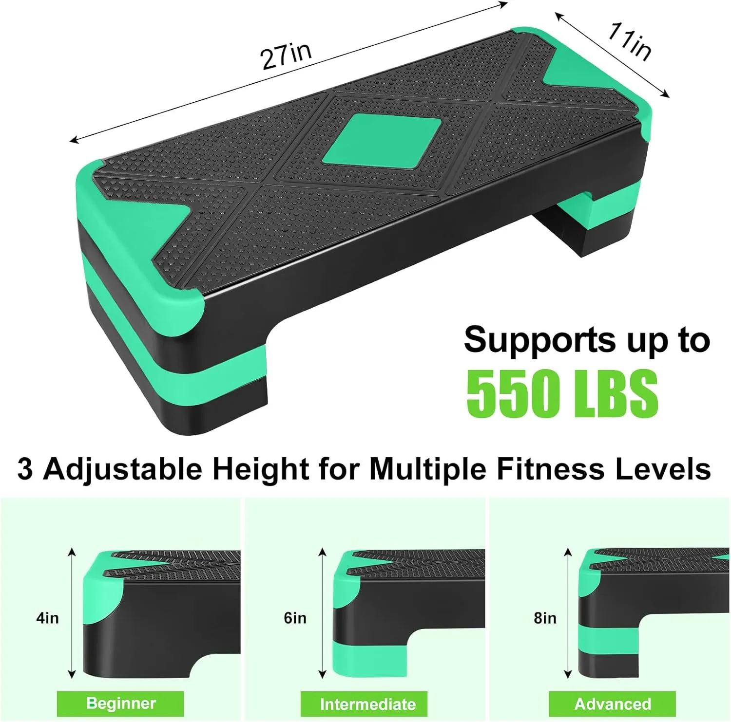 Adjustable Workout Aerobic Stepper in Fitness & Exercise Step Platform Trainer 3 settings adjustable height 4-6-8