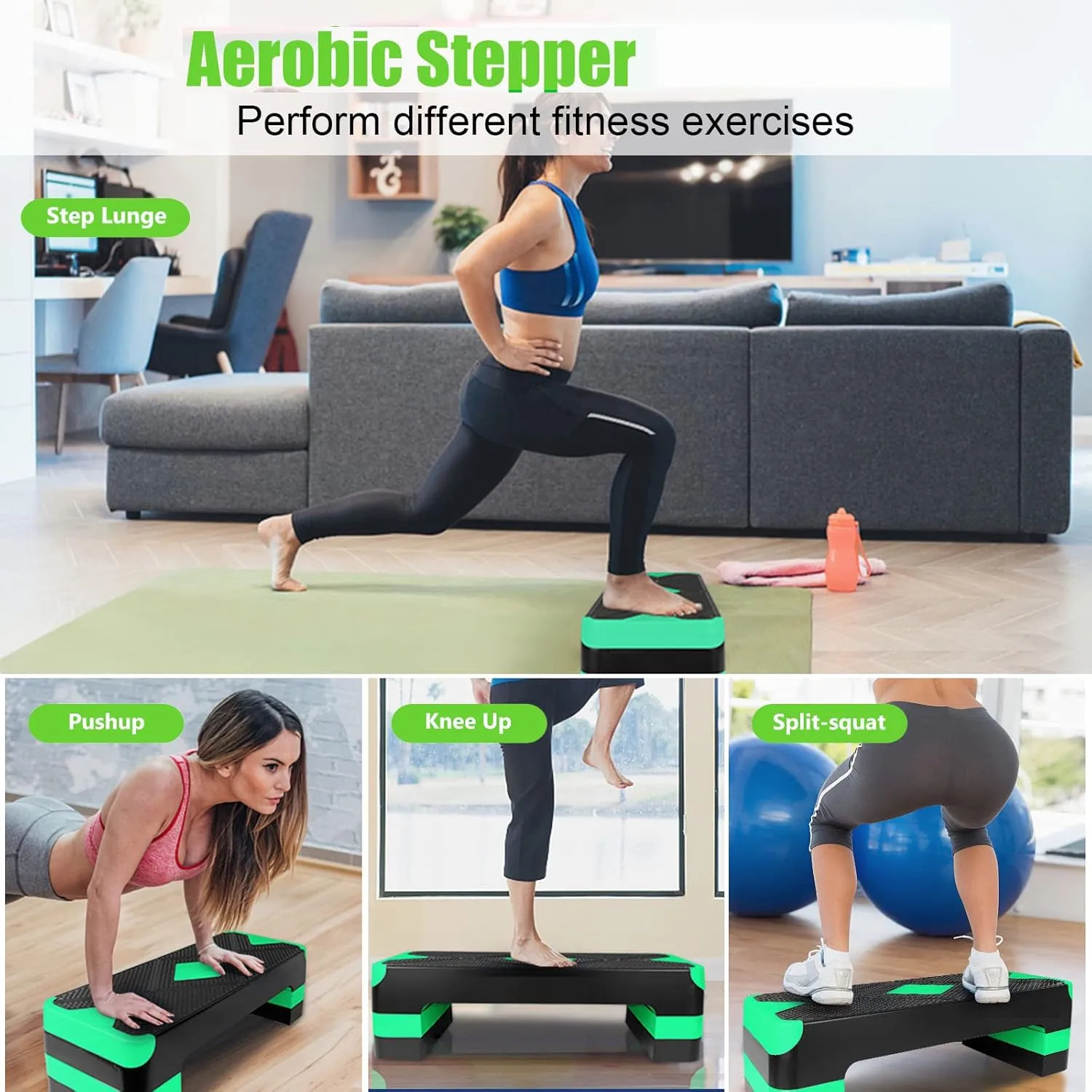 Adjustable Workout Aerobic Stepper in Fitness & Exercise Step Platform Trainer 3 settings adjustable height 4-6-8
