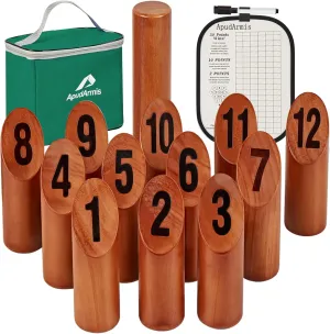 ApudArmis Wooden Tossing Game Set, Numbered Block Toss Games Set with Scoreboard & Carrying Case - Outdoor Lawn Backyard Beach Game for Kids Adults Family