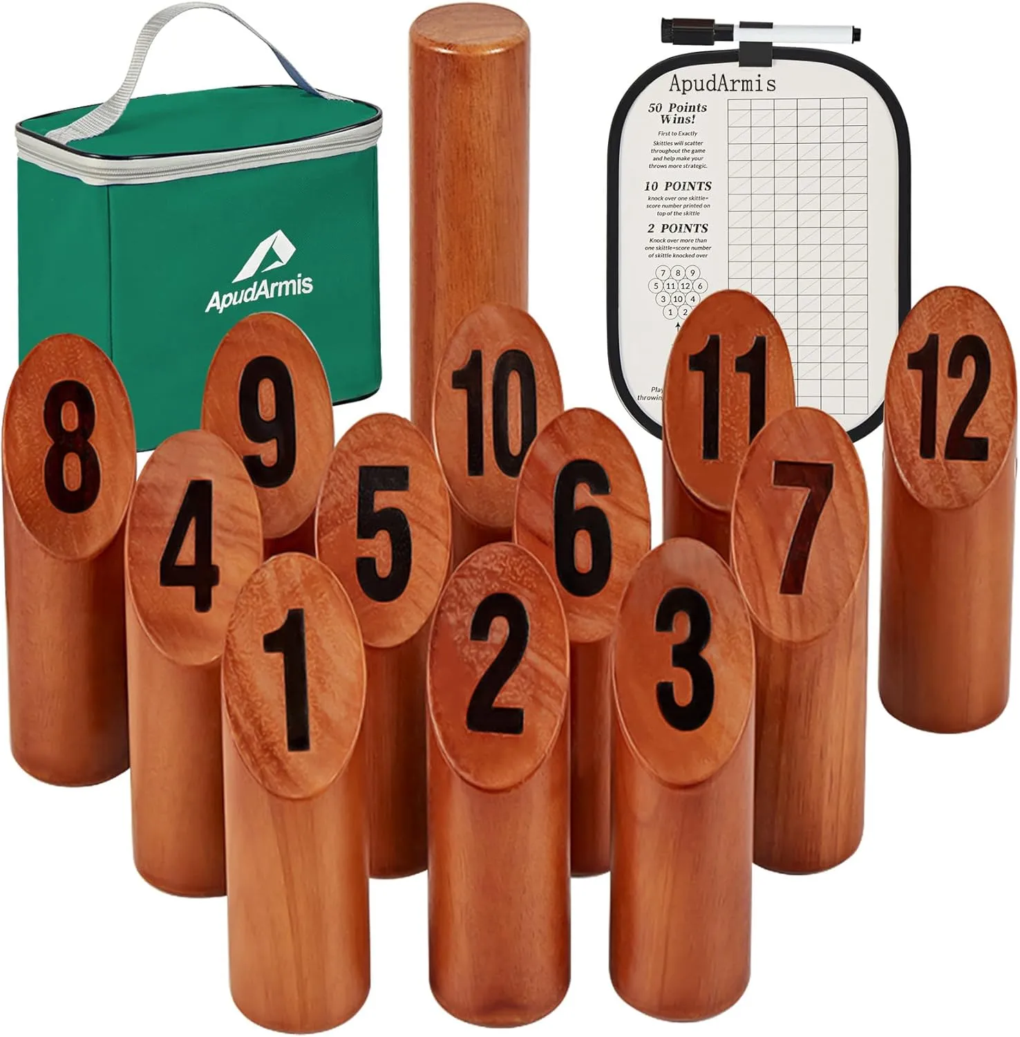 ApudArmis Wooden Tossing Game Set, Numbered Block Toss Games Set with Scoreboard & Carrying Case - Outdoor Lawn Backyard Beach Game for Kids Adults Family