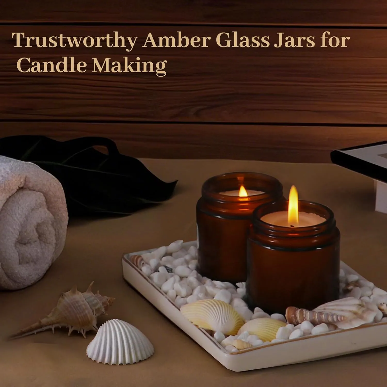 AuroTrends 4 oz Amber Glas Jars with Lids 12Pack, Portable Amber Round Empty Glass Candle Jars with Lids/Body Butters Containers/Body Butter Jar (4 fl. oz, Set of 12)