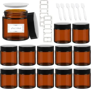 AuroTrends 4 oz Amber Glas Jars with Lids 12Pack, Portable Amber Round Empty Glass Candle Jars with Lids/Body Butters Containers/Body Butter Jar (4 fl. oz, Set of 12)