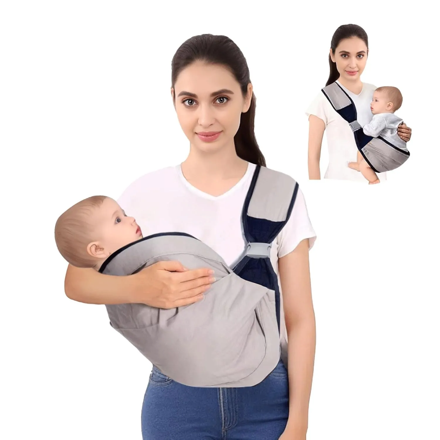 Baby Sling Carrier,Baby Carrier Newborn to Toddler, Adjustable Lightweight Breathable Carrier, Infant Hip Seat Carrier for Toddler Sling, Nursing Sling Wrap Carries 7-45 Lbs, Grey