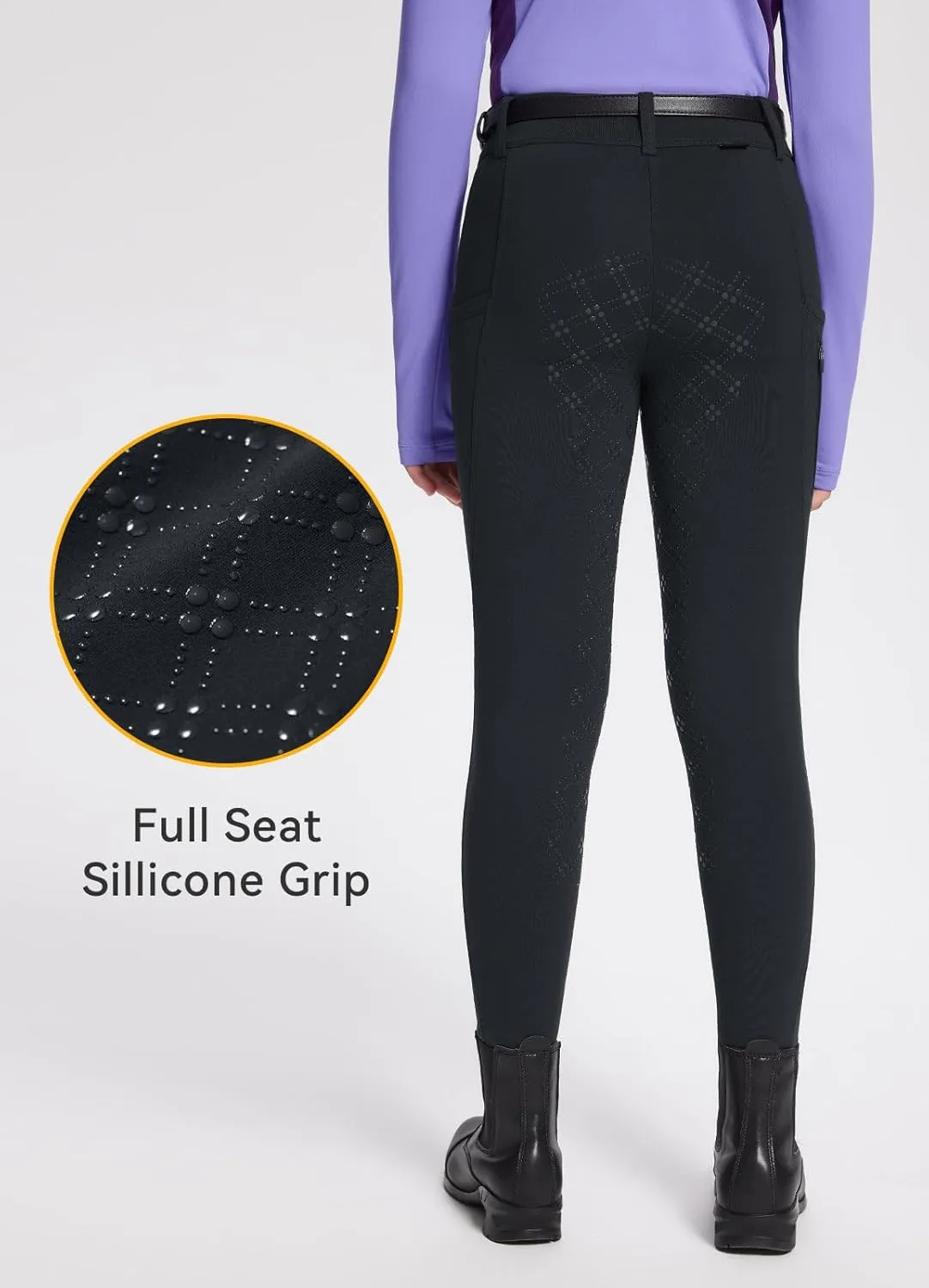 baleaf Girls Riding Pants, Fleece Winter Breeches Full Seat Silicone Kids Horseback Equestrian Zipper Pocket Tight