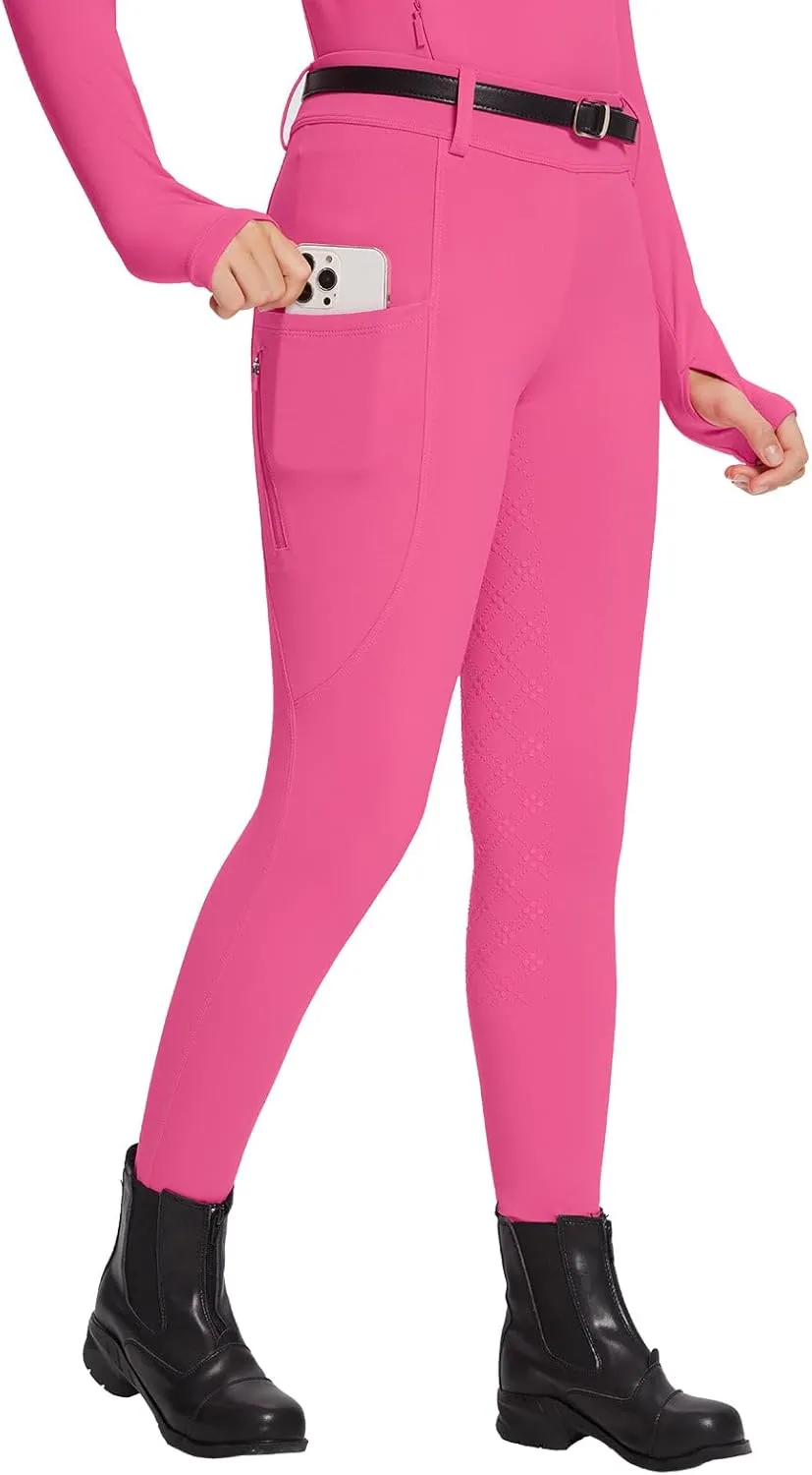 baleaf Girls Riding Pants, Fleece Winter Breeches Full Seat Silicone Kids Horseback Equestrian Zipper Pocket Tight