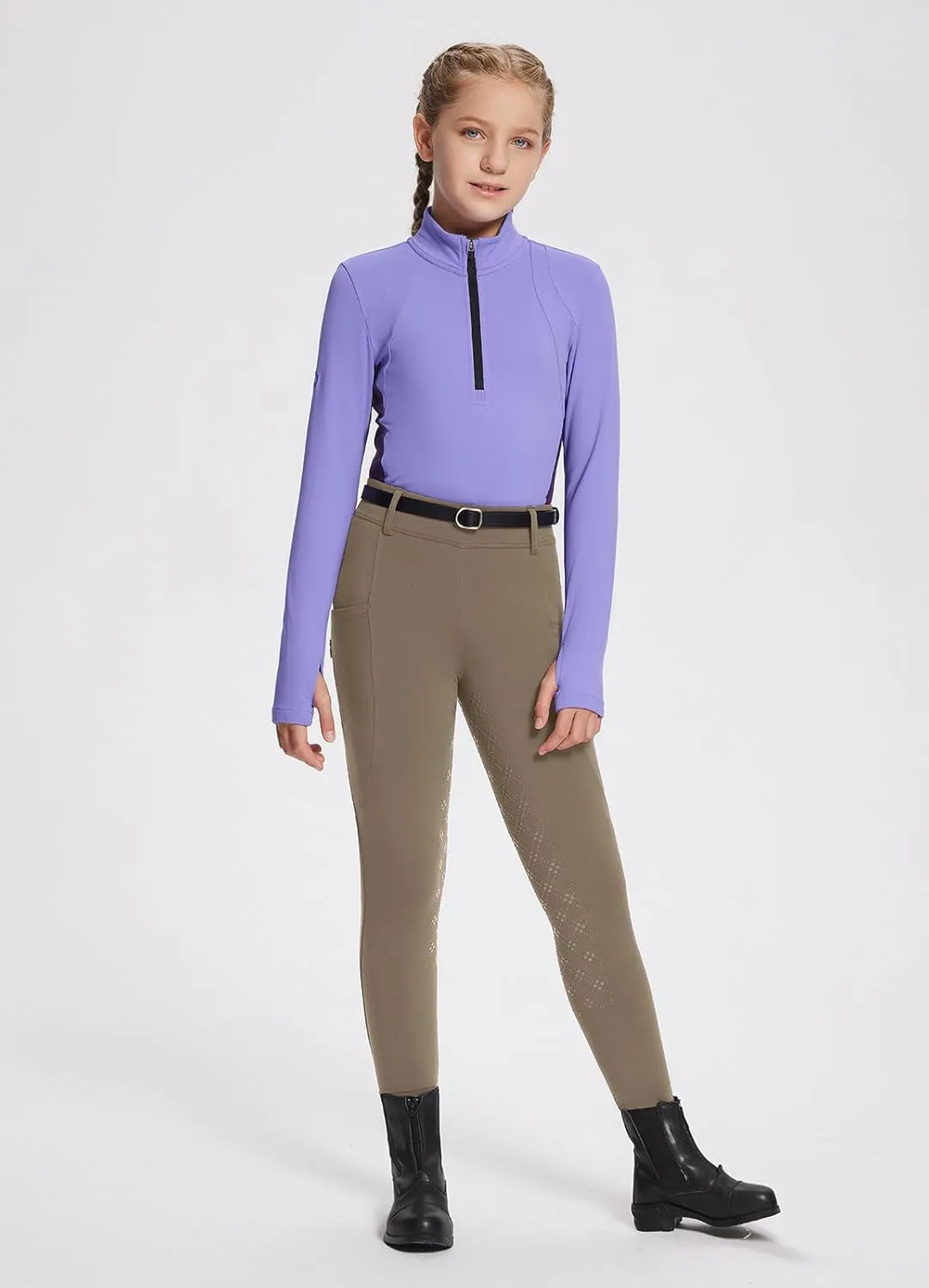 baleaf Girls Riding Pants, Fleece Winter Breeches Full Seat Silicone Kids Horseback Equestrian Zipper Pocket Tight