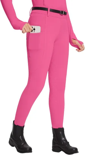 baleaf Girls Riding Pants, Fleece Winter Breeches Full Seat Silicone Kids Horseback Equestrian Zipper Pocket Tight