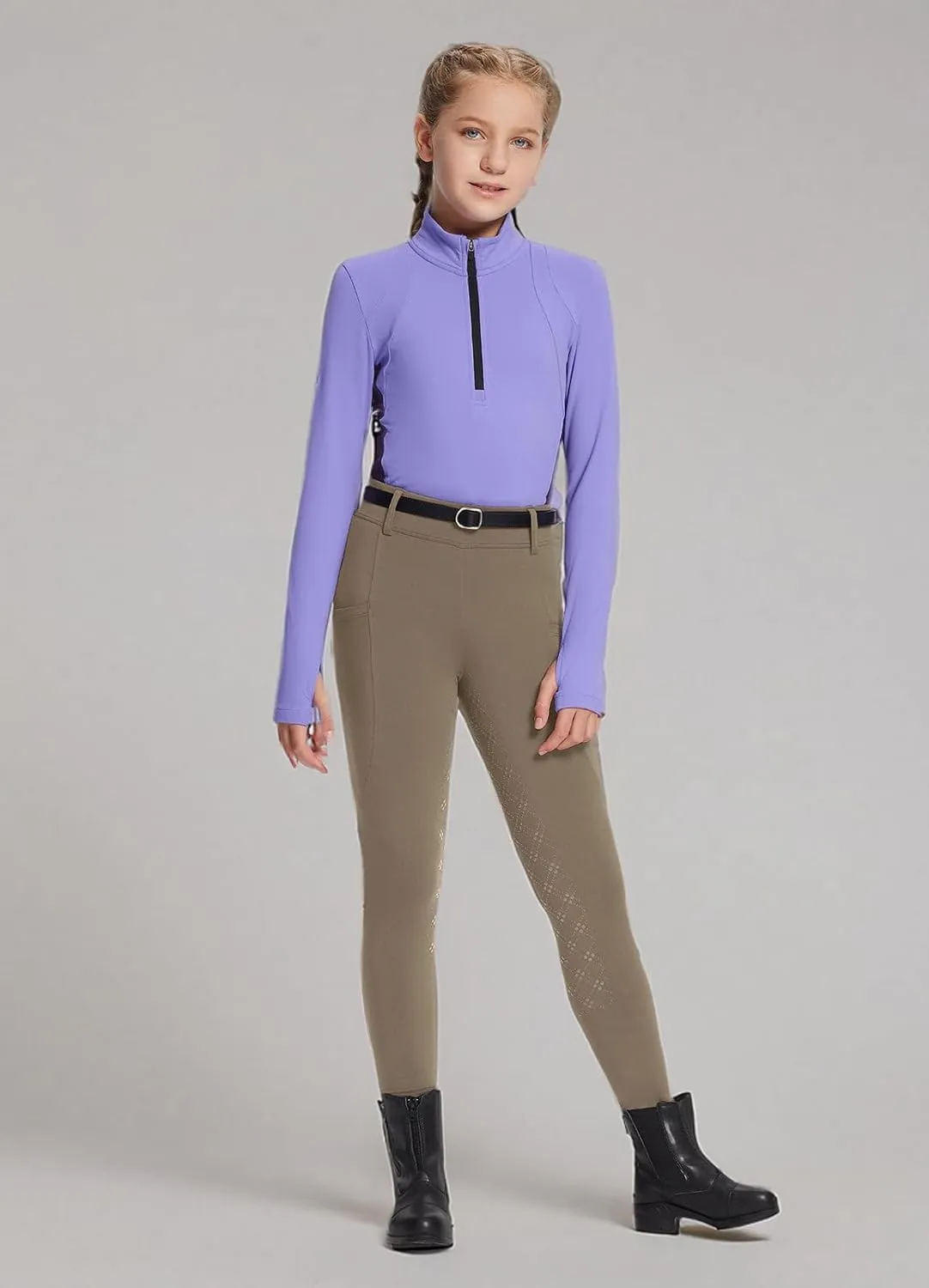 baleaf Girls Riding Pants, Fleece Winter Breeches Full Seat Silicone Kids Horseback Equestrian Zipper Pocket Tight