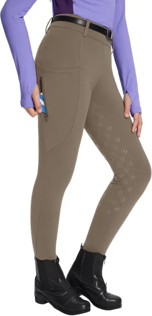 baleaf Girls Riding Pants, Fleece Winter Breeches Full Seat Silicone Kids Horseback Equestrian Zipper Pocket Tight