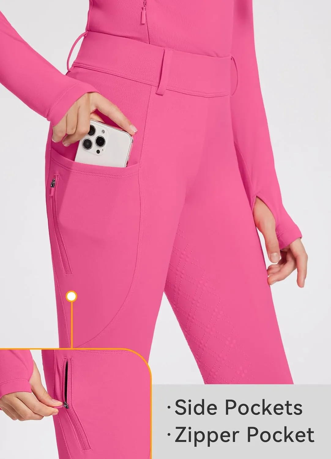 baleaf Girls Riding Pants, Fleece Winter Breeches Full Seat Silicone Kids Horseback Equestrian Zipper Pocket Tight