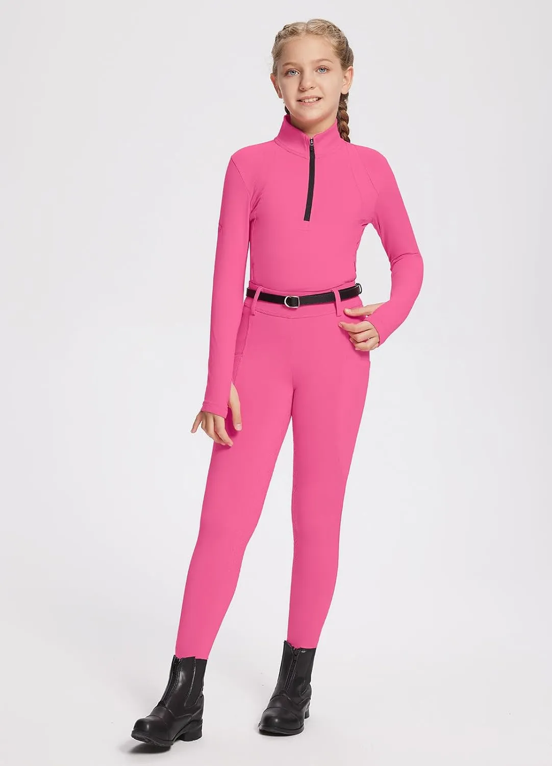 baleaf Girls Riding Pants, Fleece Winter Breeches Full Seat Silicone Kids Horseback Equestrian Zipper Pocket Tight
