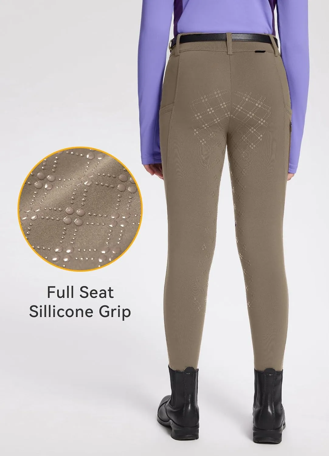 baleaf Girls Riding Pants, Fleece Winter Breeches Full Seat Silicone Kids Horseback Equestrian Zipper Pocket Tight