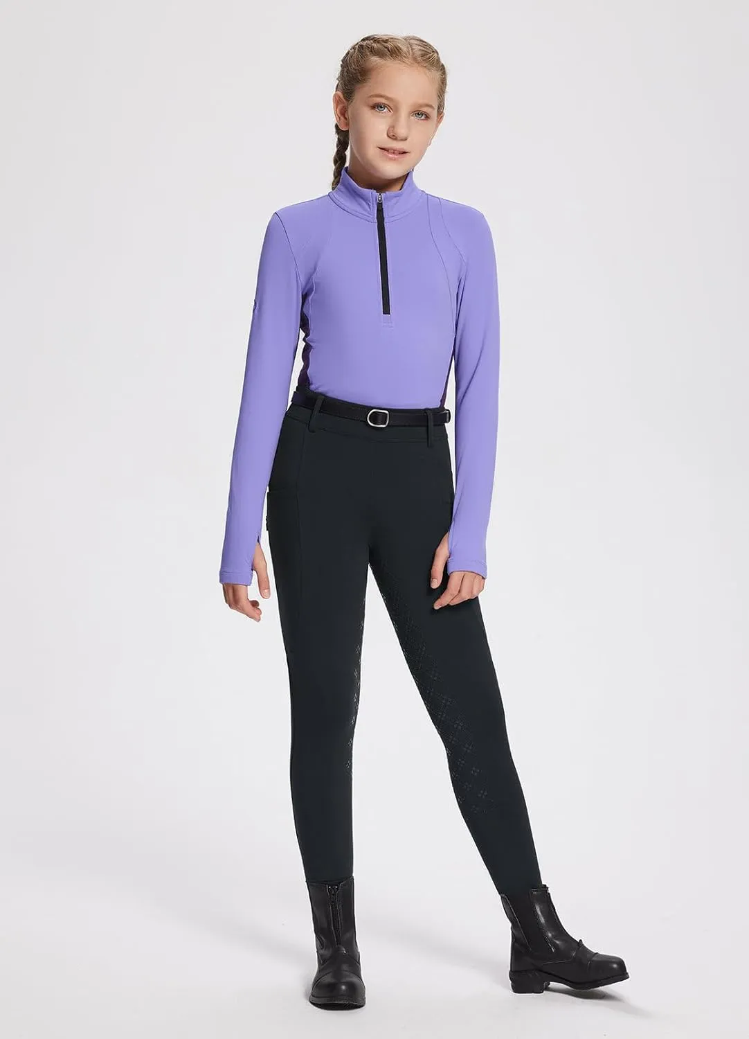 baleaf Girls Riding Pants, Fleece Winter Breeches Full Seat Silicone Kids Horseback Equestrian Zipper Pocket Tight