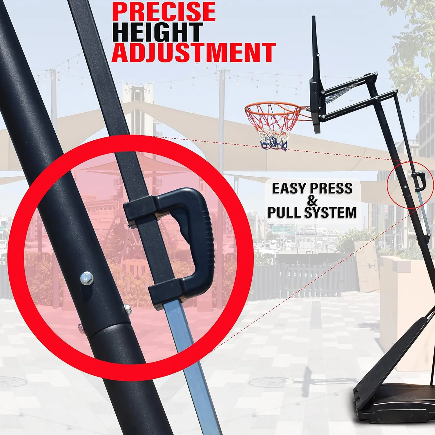 Basketball Hoop EM-1875 Stand With Adjustable Height (8-10 ft) 44" Shatterproof Acrylic Backboard For Adults and Kids Outdoor and Indoor Basketball Goal Stand