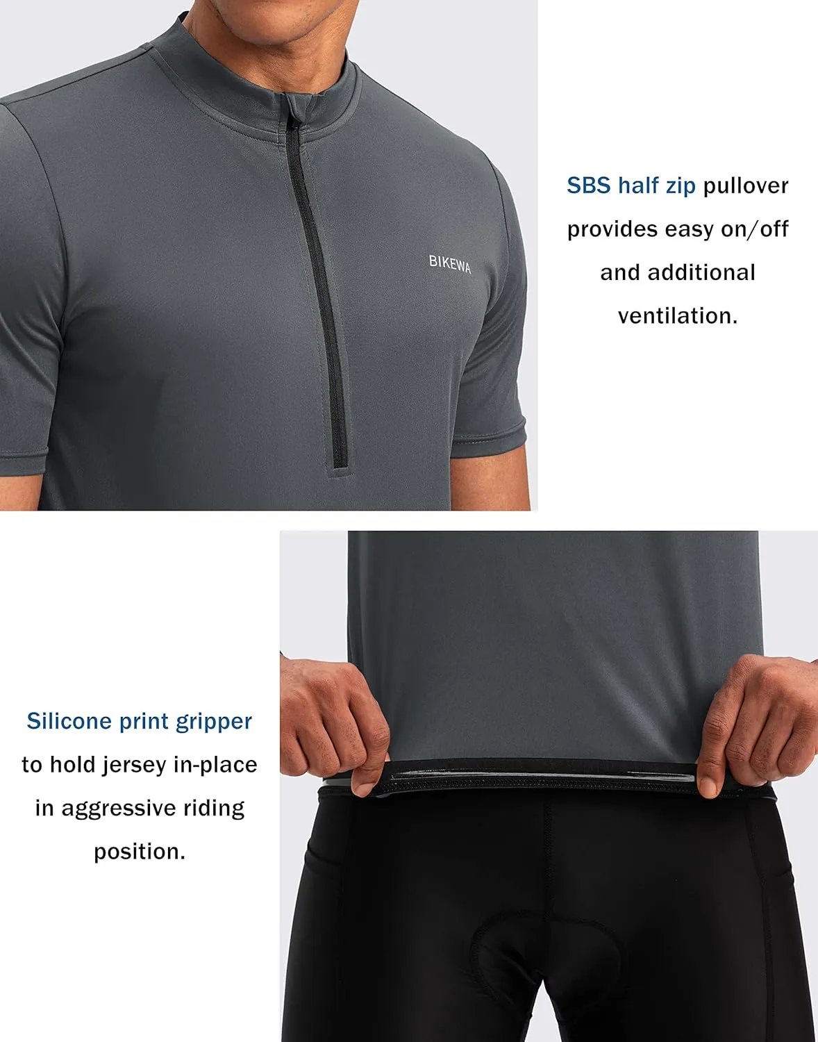 Bikewa Men's Cycling Jersey Moisture Wicking Short Sleeve UPF Half Zip Bike Road Riding Biking Shirts for Men Zipper Pockets