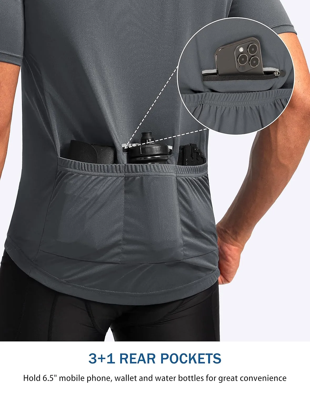 Bikewa Men's Cycling Jersey Moisture Wicking Short Sleeve UPF Half Zip Bike Road Riding Biking Shirts for Men Zipper Pockets