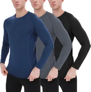 BOOMCOOL 3 Pack Long Sleeve Compression Shirts for Men Workout Clothes Gym T Shirt for Rash Guard Sports Undershirt