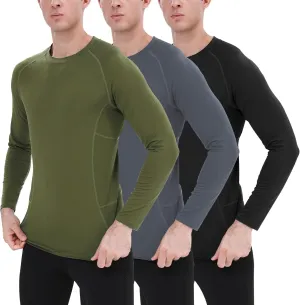 BOOMCOOL 3 Pack Long Sleeve Compression Shirts for Men Workout Clothes Gym T Shirt for Rash Guard Sports Undershirt