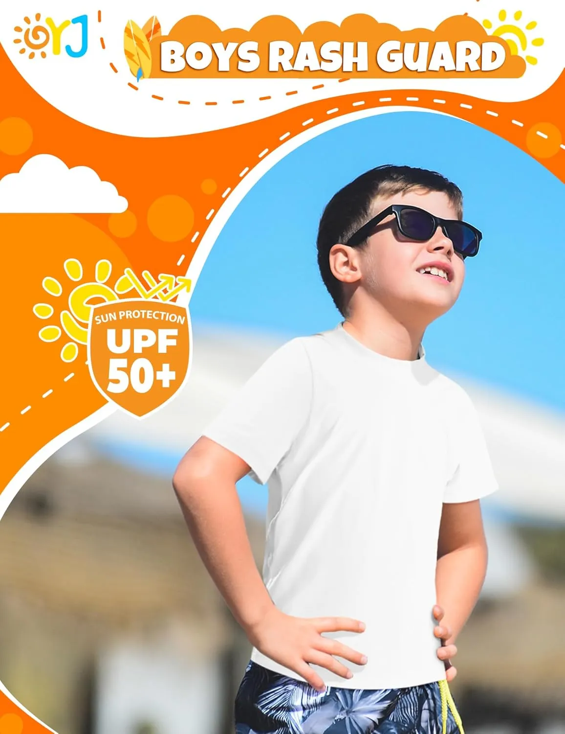 Boys Rash Guard Short Sleeve Swim Shirt UPF  50 Rashguard for Toddler Teens Water Sun Shirts Swim Wear Quick Dry