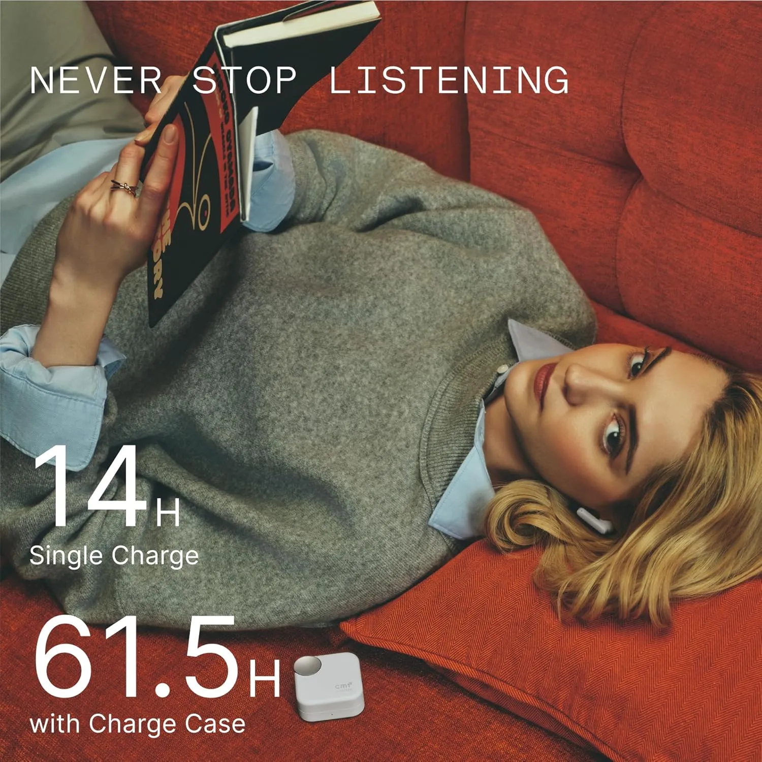 CMF Buds 2 Plus Wireless Earbuds Adaptive Active Noise Cancelling, Hi-Res Audio Bluetooth Headphones, 12mm Drivers for Deep Bass, 61.5H Playtime, Waterproof Sport Ear Buds with 6 Mics, LightGrey