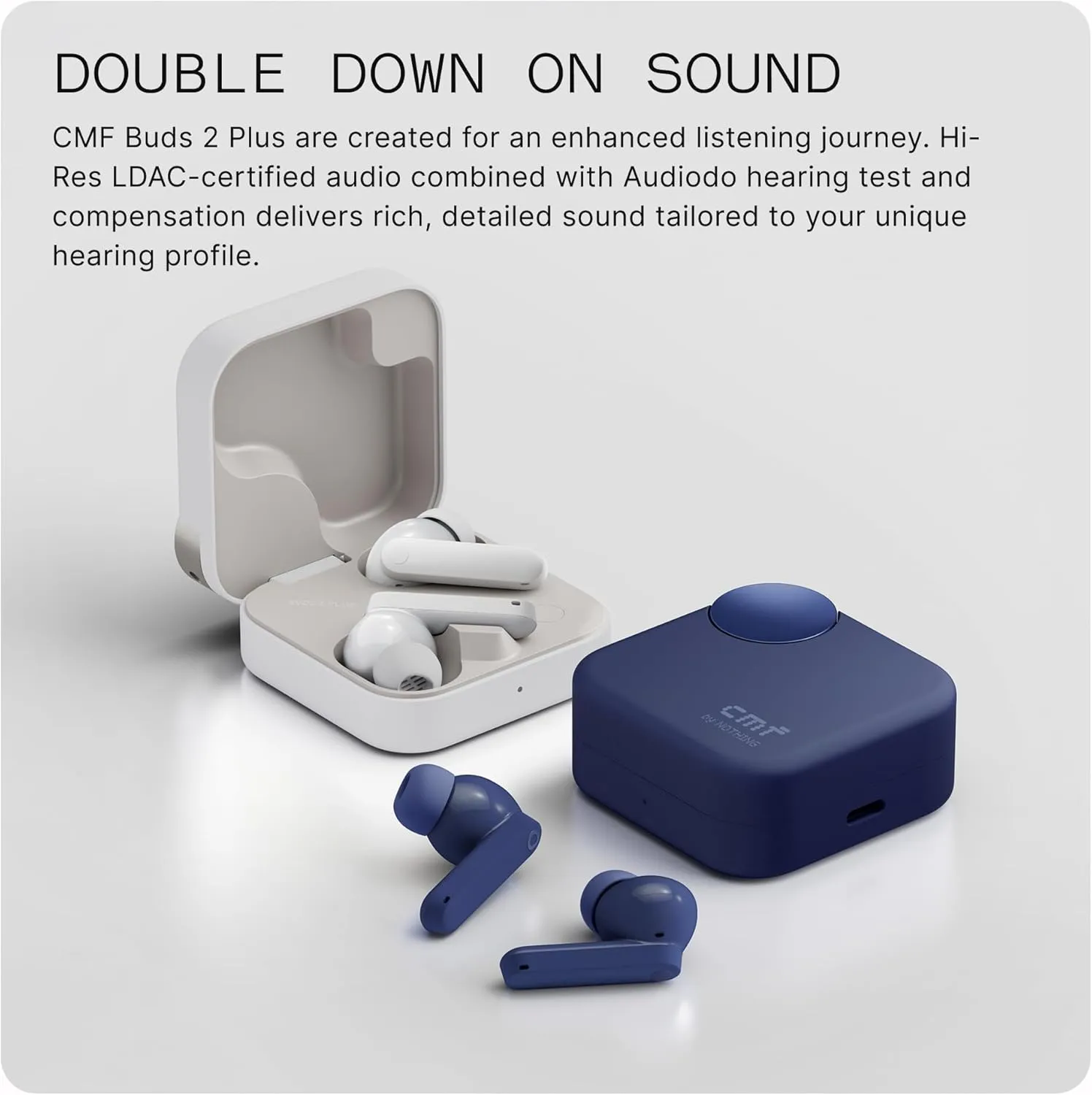 CMF Buds 2 Plus Wireless Earbuds Adaptive Active Noise Cancelling, Hi-Res Audio Bluetooth Headphones, 12mm Drivers for Deep Bass, 61.5H Playtime, Waterproof Sport Ear Buds with 6 Mics, LightGrey