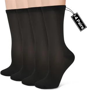 Compression Crew Socks for Women Thin Lightweight (15-20 mmHg) for Athletic Nurse Circulation Support Socks, 4 Pairs