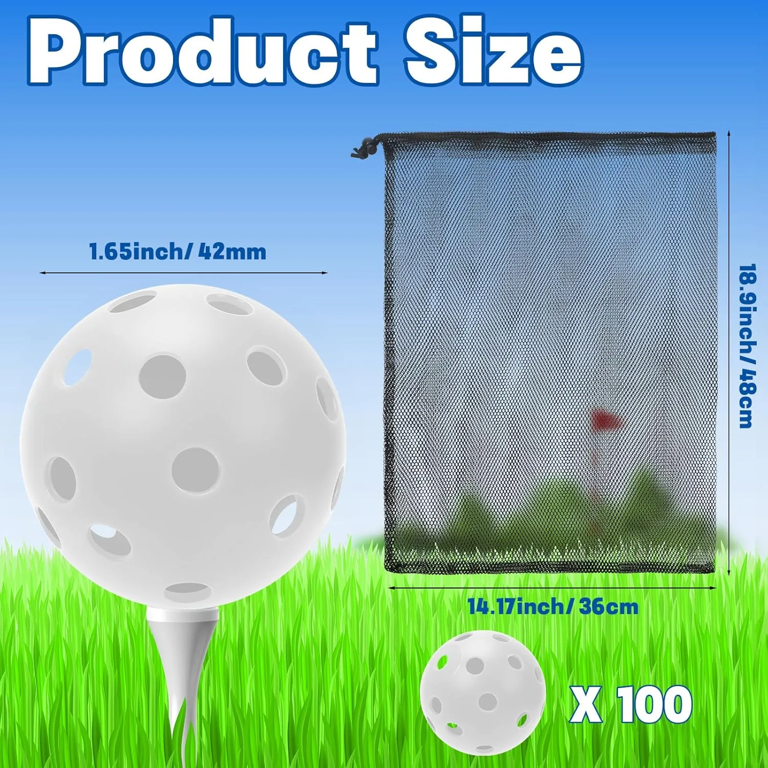 Coopay 100/200 Pack Practice Golf Balls, 42mm Plastic Golf Training Balls with a Drawstring Bag Hollow Sports for Swing Practice Driving Range Backyard Home Indoor Outdoor Use