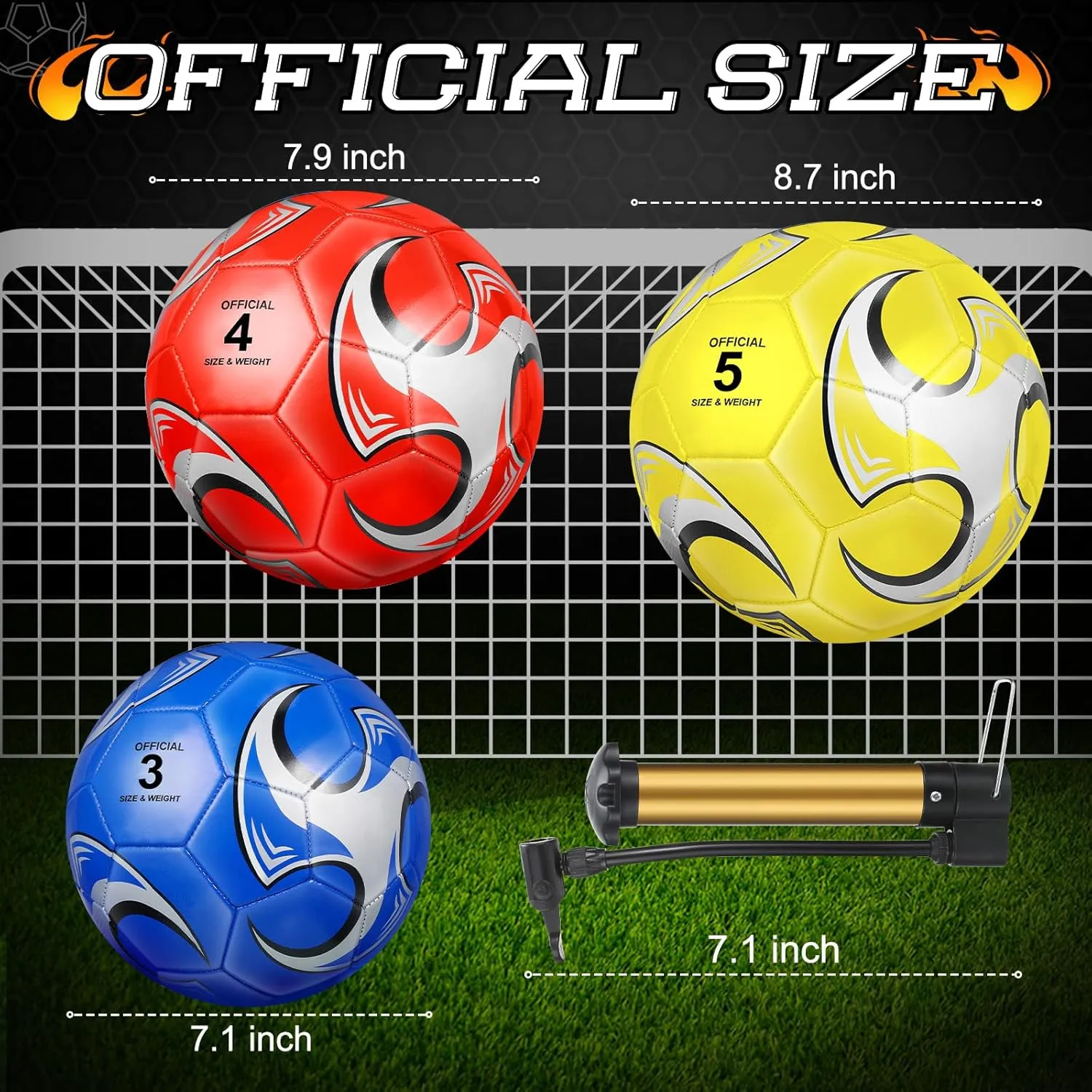 Deekin 6 Pcs Soccer Ball with Pump Official Outside Sport Soccer Machine Stitched Ball for Training Practice Gift for Child Adult