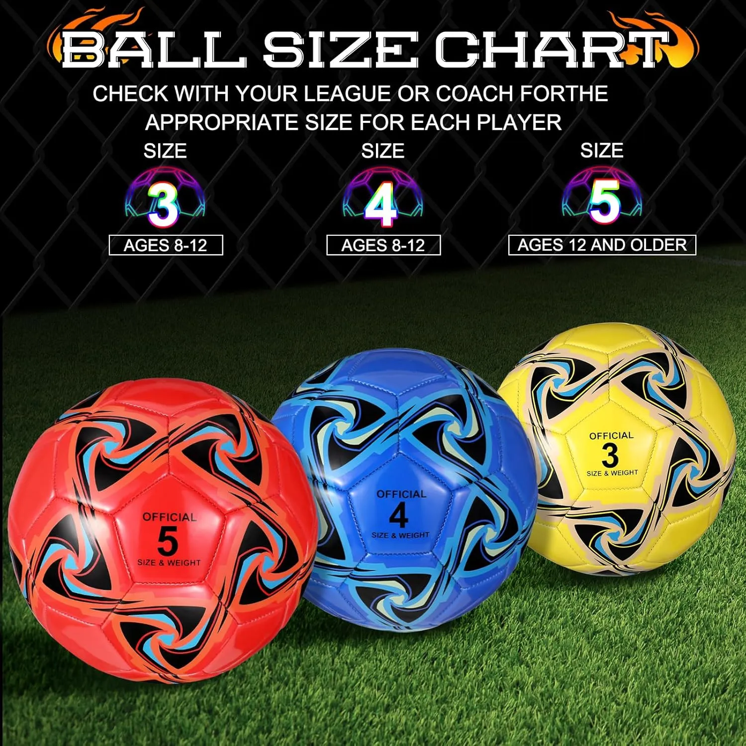 Deekin 6 Pcs Soccer Ball with Pump Official Outside Sport Soccer Machine Stitched Ball for Training Practice Gift for Child Adult