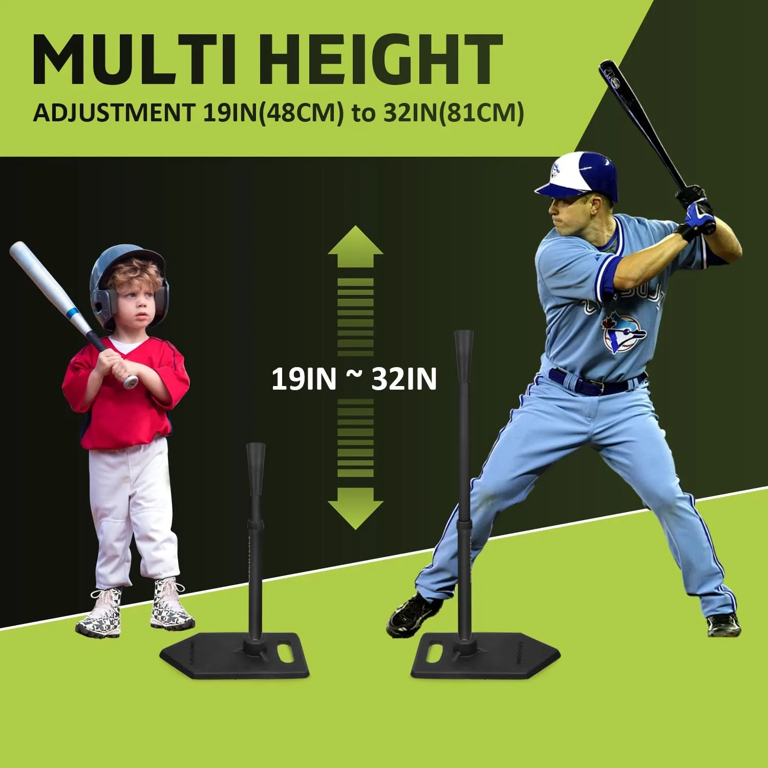 Eastgoing Baseball Tee for Kids, Adjustable 19"-32" Height Telescopic Molded Rubber Tee, Batting Tee,Youth Hitting Tee, Softball Tee for Any Age Player Baseball Practice