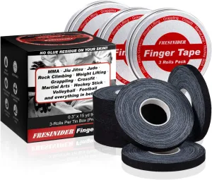 Finger Tape - Strong Athletic Tape | 0.3 x 45 Feet (9 Pack) Tin Set | No Sticky Residue | for Rock Climbing, BJJ Jiu Jitsu, Grappling, Judo, MMA, Rock Climbing and Martial Arts (Black)