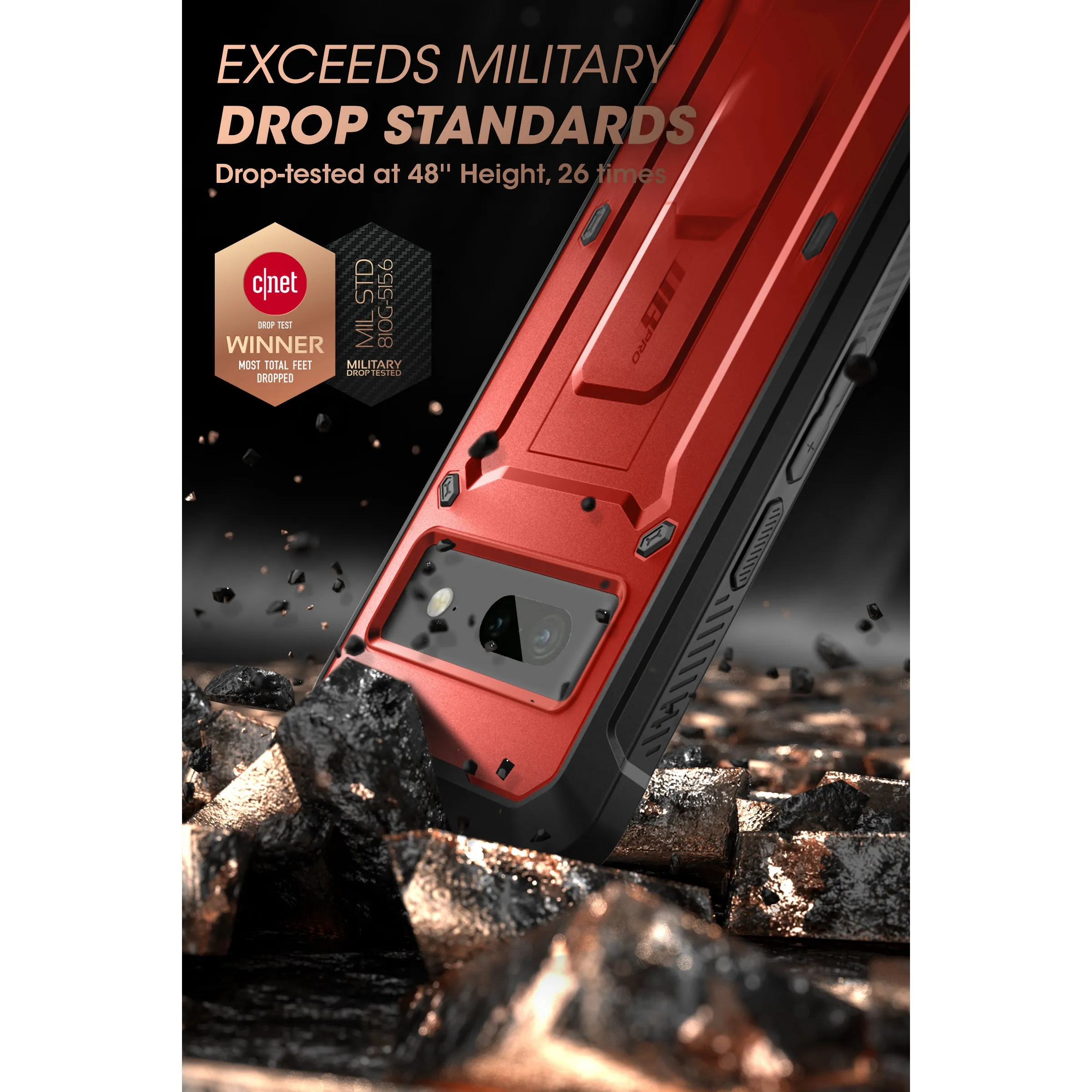 Google Pixel 7 Unicorn Beetle PRO Rugged Holster Case-Metallic Red