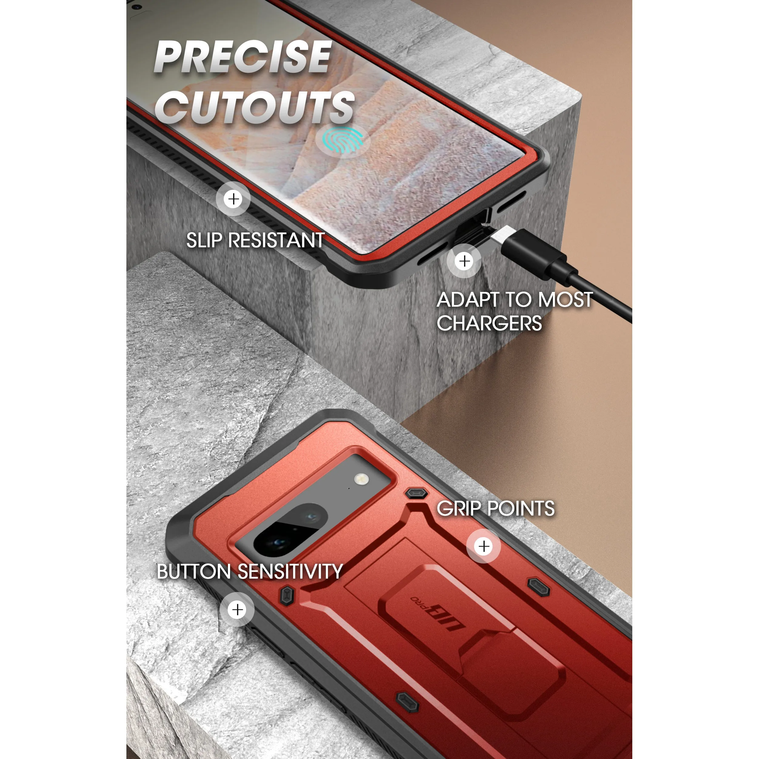 Google Pixel 7 Unicorn Beetle PRO Rugged Holster Case-Metallic Red