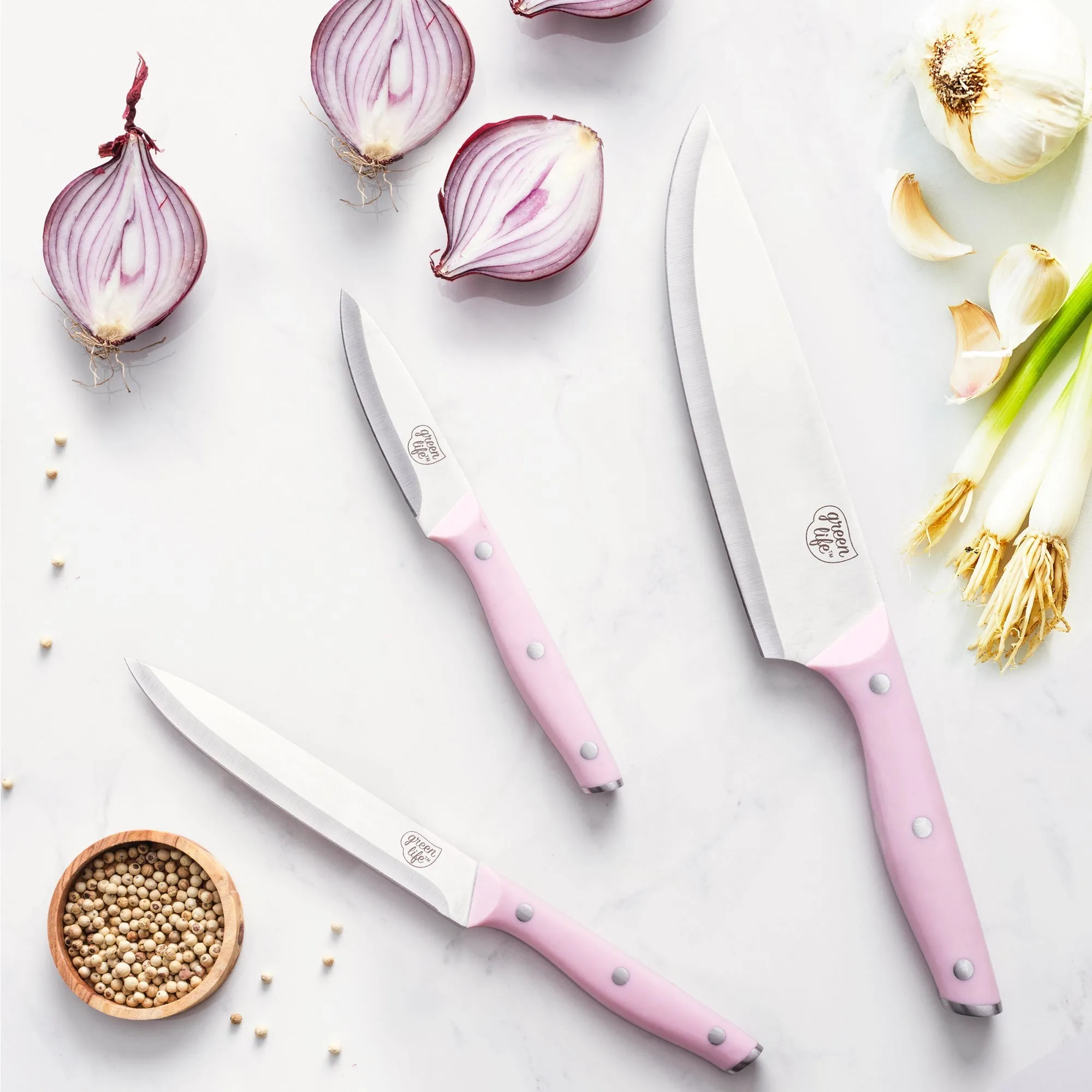 GreenLife Stainless Steel 3-Piece Cutlery Set | Pink
