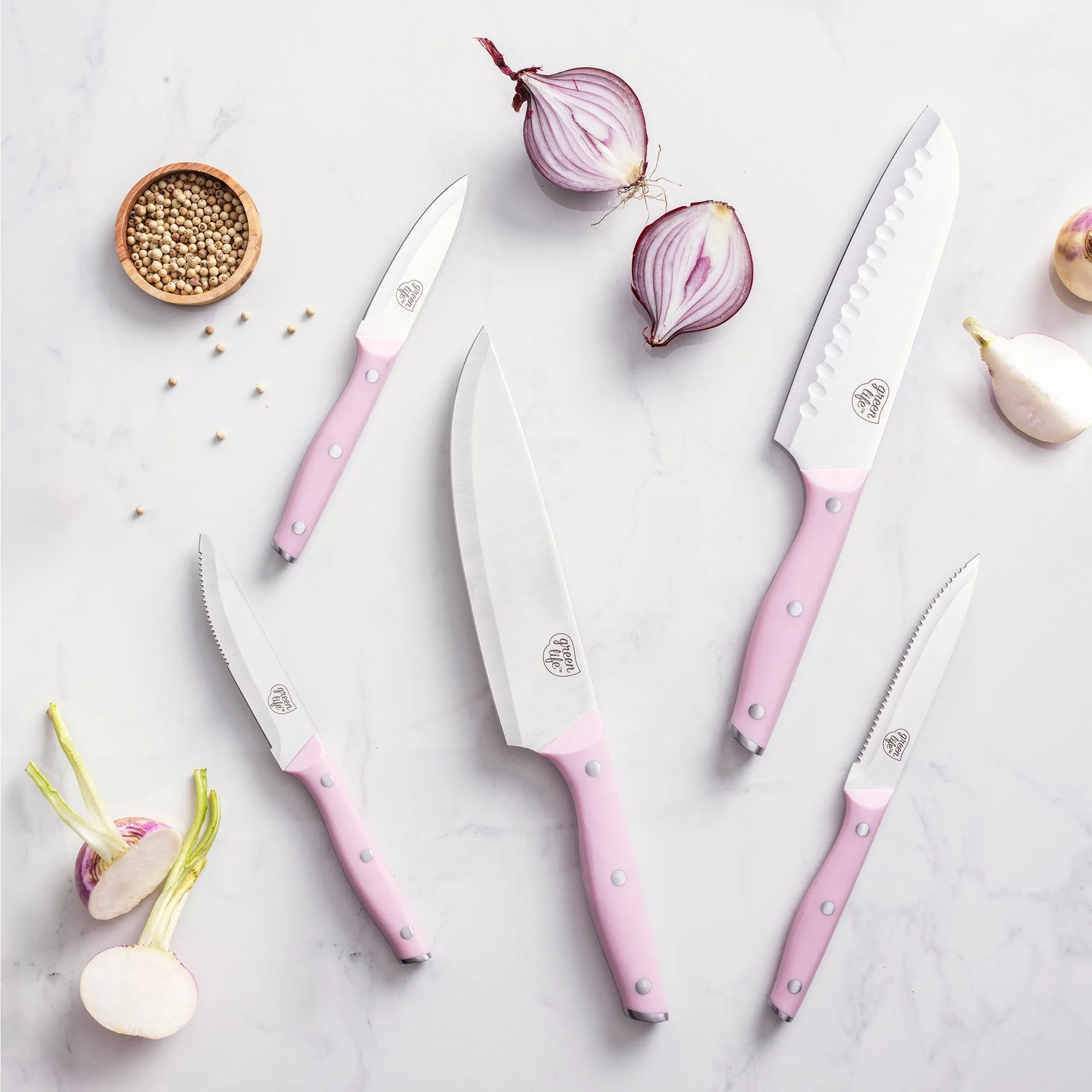 GreenLife Stainless Steel 5-Piece Cutlery Set | Pink