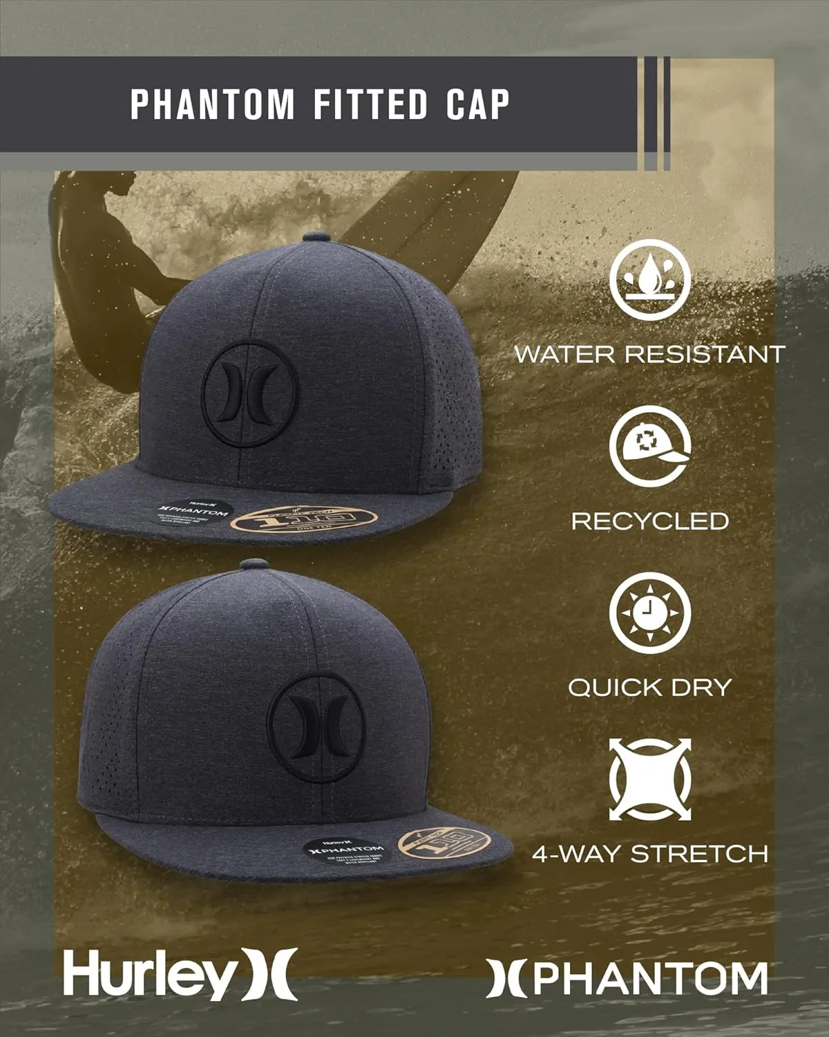 Hurley Mens Hat  Lightweight Phantom Core Snap-Back Baseball Cap