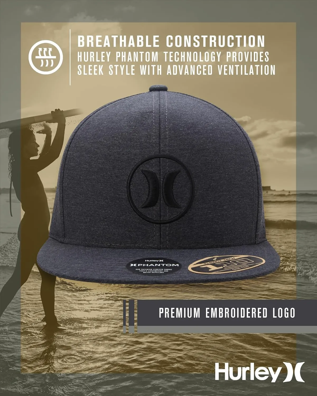 Hurley Mens Hat  Lightweight Phantom Core Snap-Back Baseball Cap