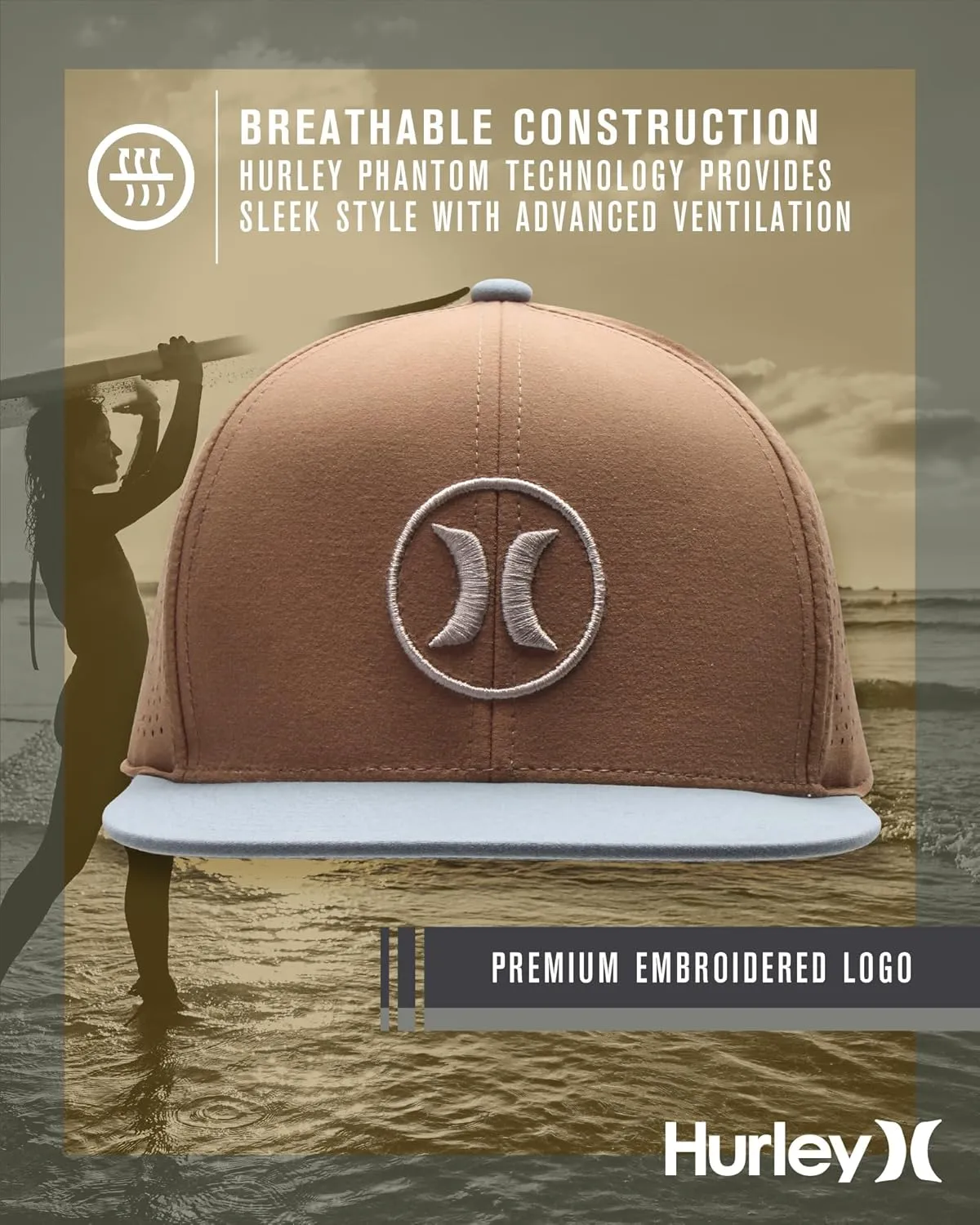 Hurley Mens Hat  Lightweight Phantom Core Snap-Back Baseball Cap