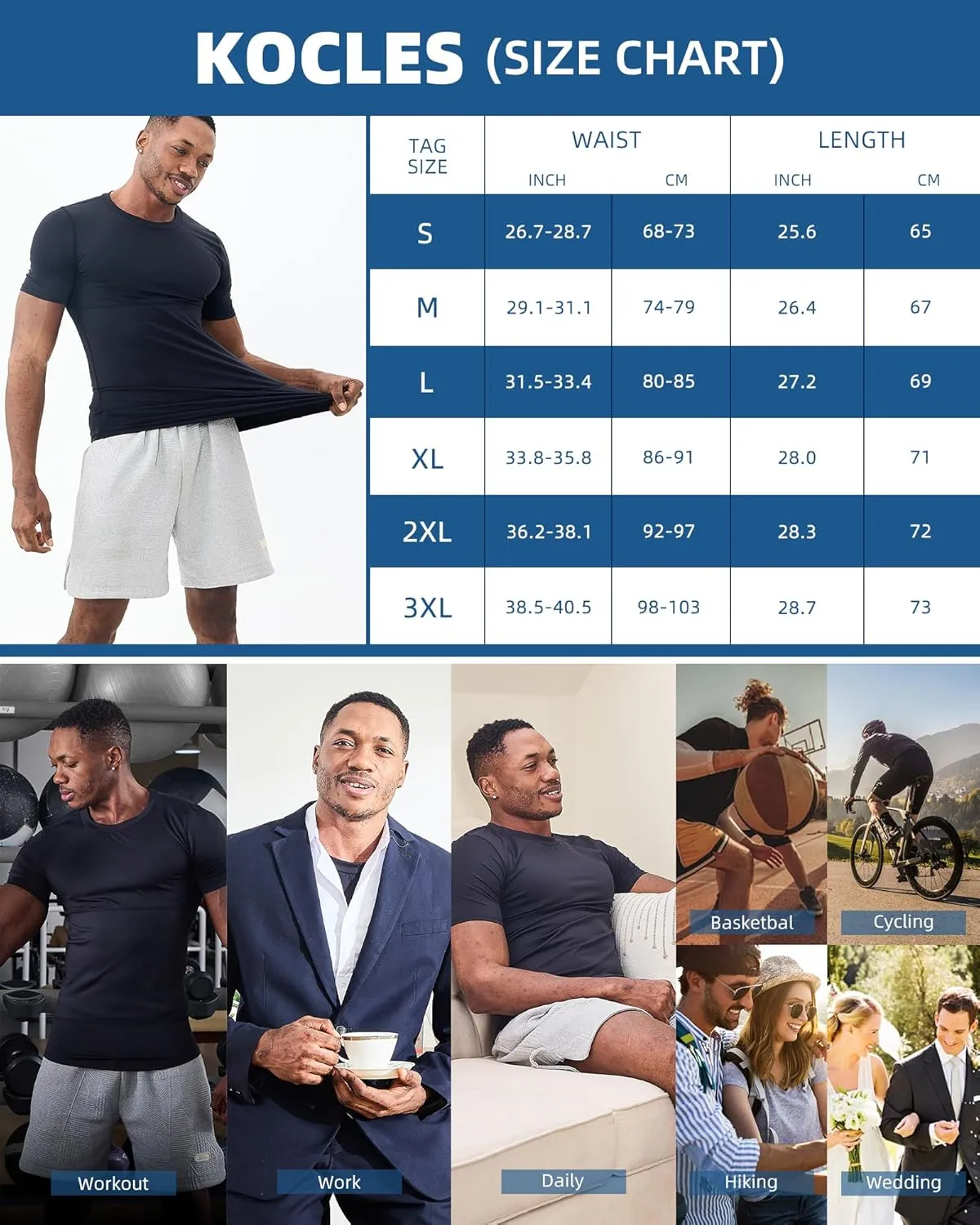 KOCLES Mens Slimming Compression Shirt, Slimming Undershirt Shirts for Men Body Shaper Shapewear Tummy Control