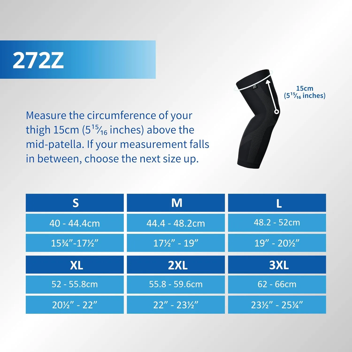 LP 272Z Leg Compression Sleeve for Knee, Thigh, and Calf Support - For Men, Women, and Youth - Ideal for Running, Arthritis, Basketball, Daily activities (Black, 1pcs)