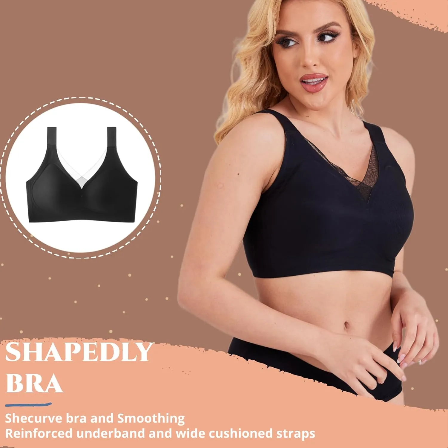 Minimizer Bras for Women Wireless Sports Bras with Support Comfortable Smoothing Everyday Bra (32C-46DD)