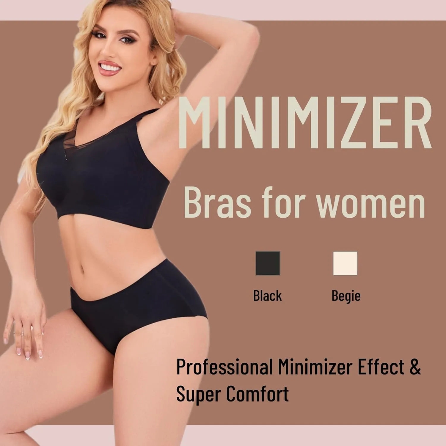 Minimizer Bras for Women Wireless Sports Bras with Support Comfortable Smoothing Everyday Bra (32C-46DD)