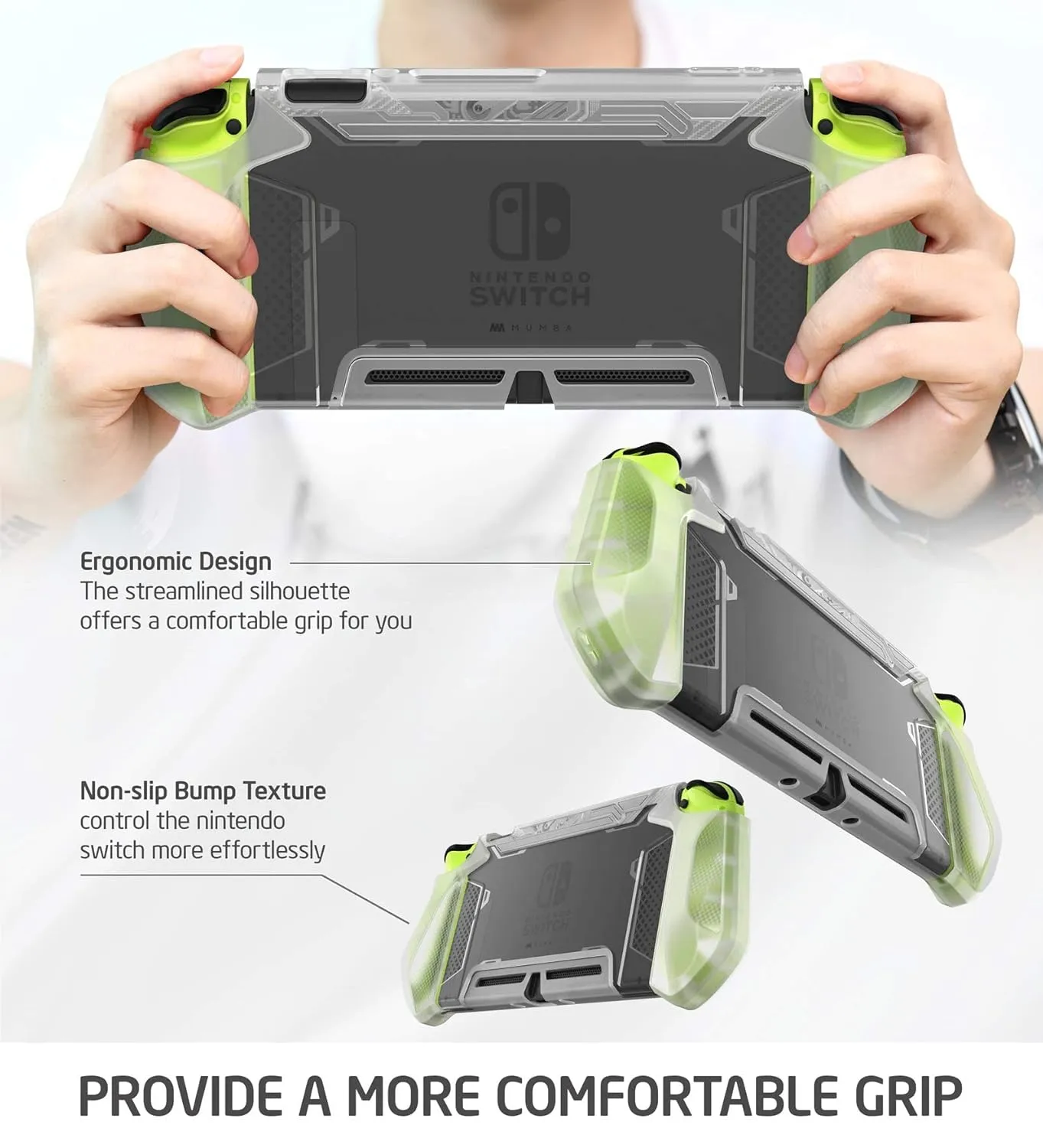 Mumba Dockable Case Compatible for Nintendo Switch, [Blade Series] TPU Grip Protective Cover Case with Ergonomic Design and Comfort Grip (Clear)