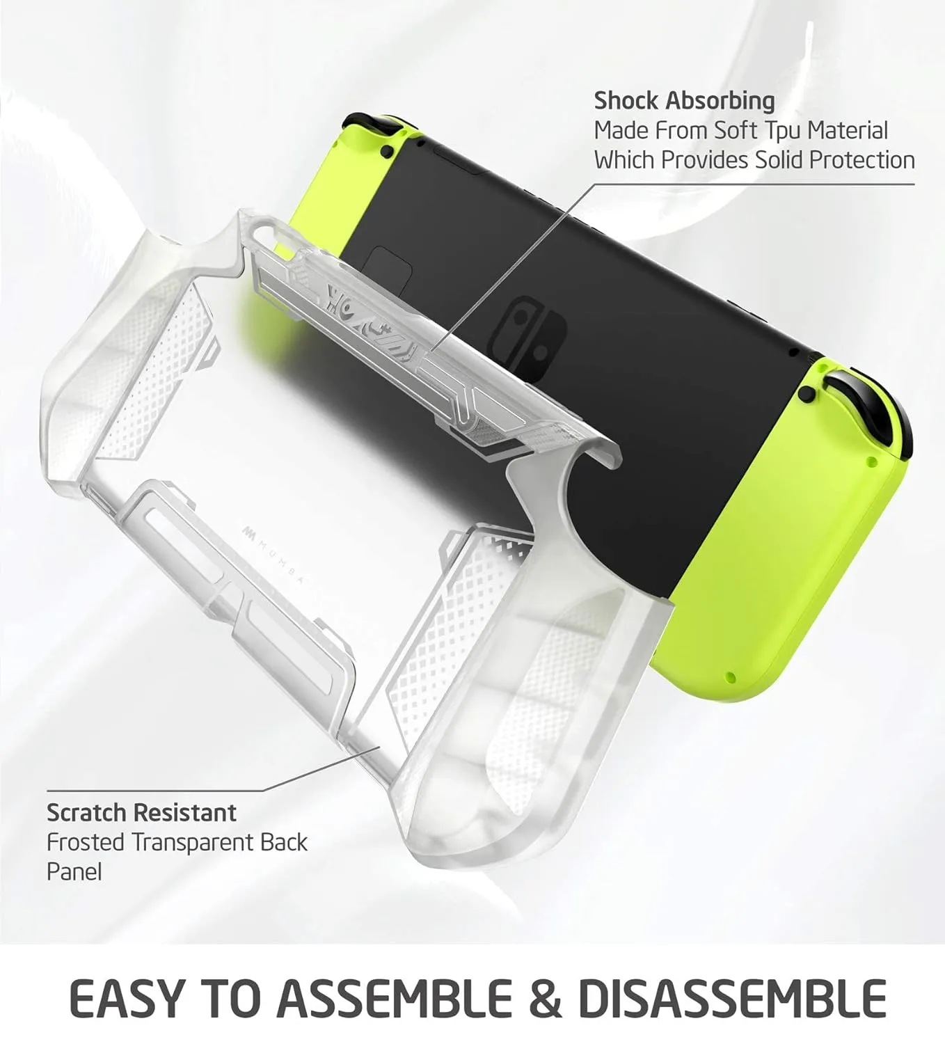 Mumba Dockable Case Compatible for Nintendo Switch, [Blade Series] TPU Grip Protective Cover Case with Ergonomic Design and Comfort Grip (Clear)
