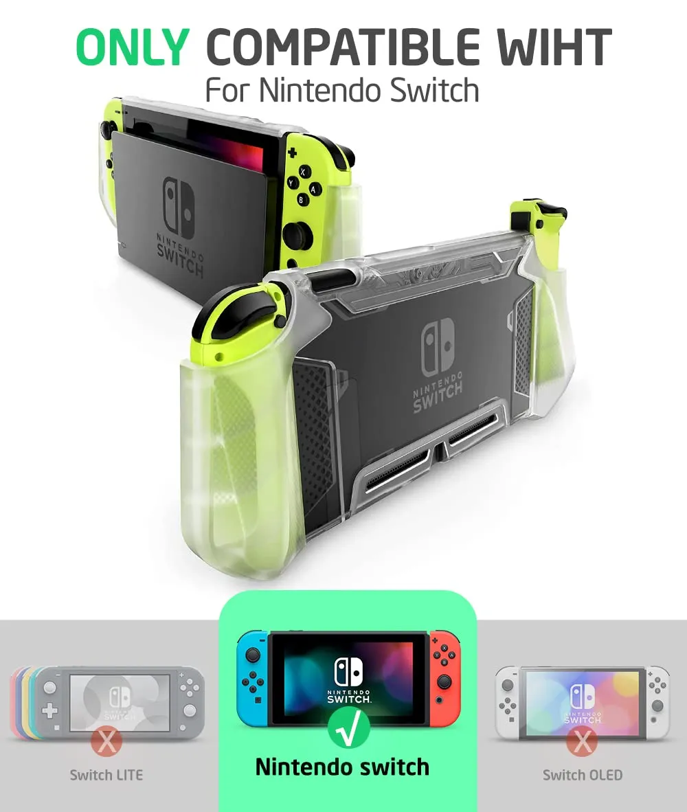 Mumba Dockable Case Compatible for Nintendo Switch, [Blade Series] TPU Grip Protective Cover Case with Ergonomic Design and Comfort Grip (Clear)