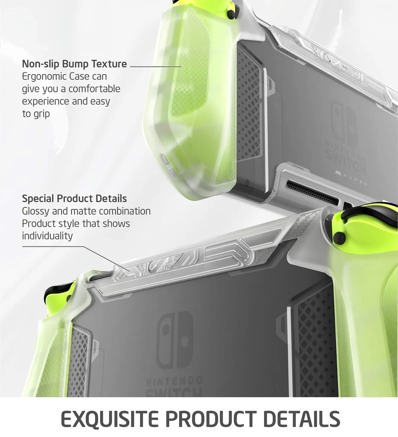 Mumba Dockable Case Compatible for Nintendo Switch, [Blade Series] TPU Grip Protective Cover Case with Ergonomic Design and Comfort Grip (Clear)
